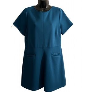 Ann Taylor 16 Teal fit & flare short sleeve business dress